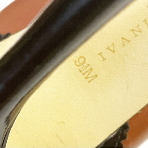 Ivanka Trump Tuxedo Style Stiletto Heel Sz 9.5 Black Tan Patent Leather Formal - Picture 9 of 9